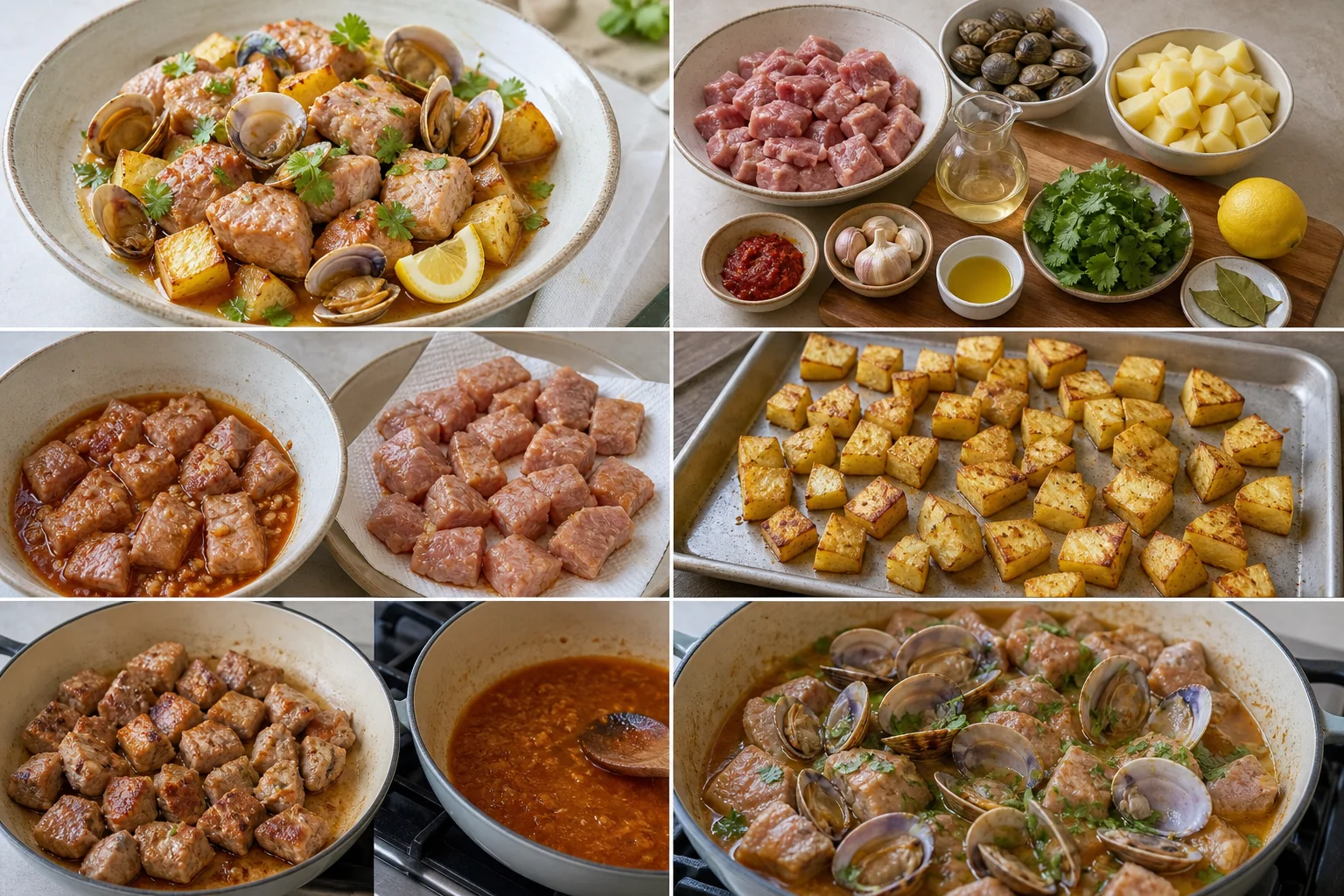 Carne de porco à alentejana mais leve, servido numa dose medida