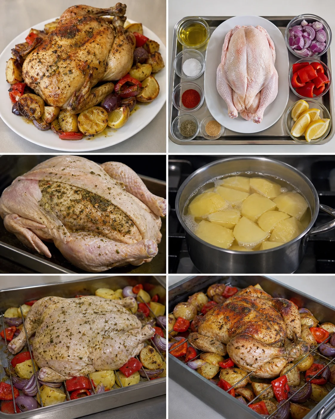 Frango assado com batatas caseiro mais leve pronto a servir numa mesa portuguesa