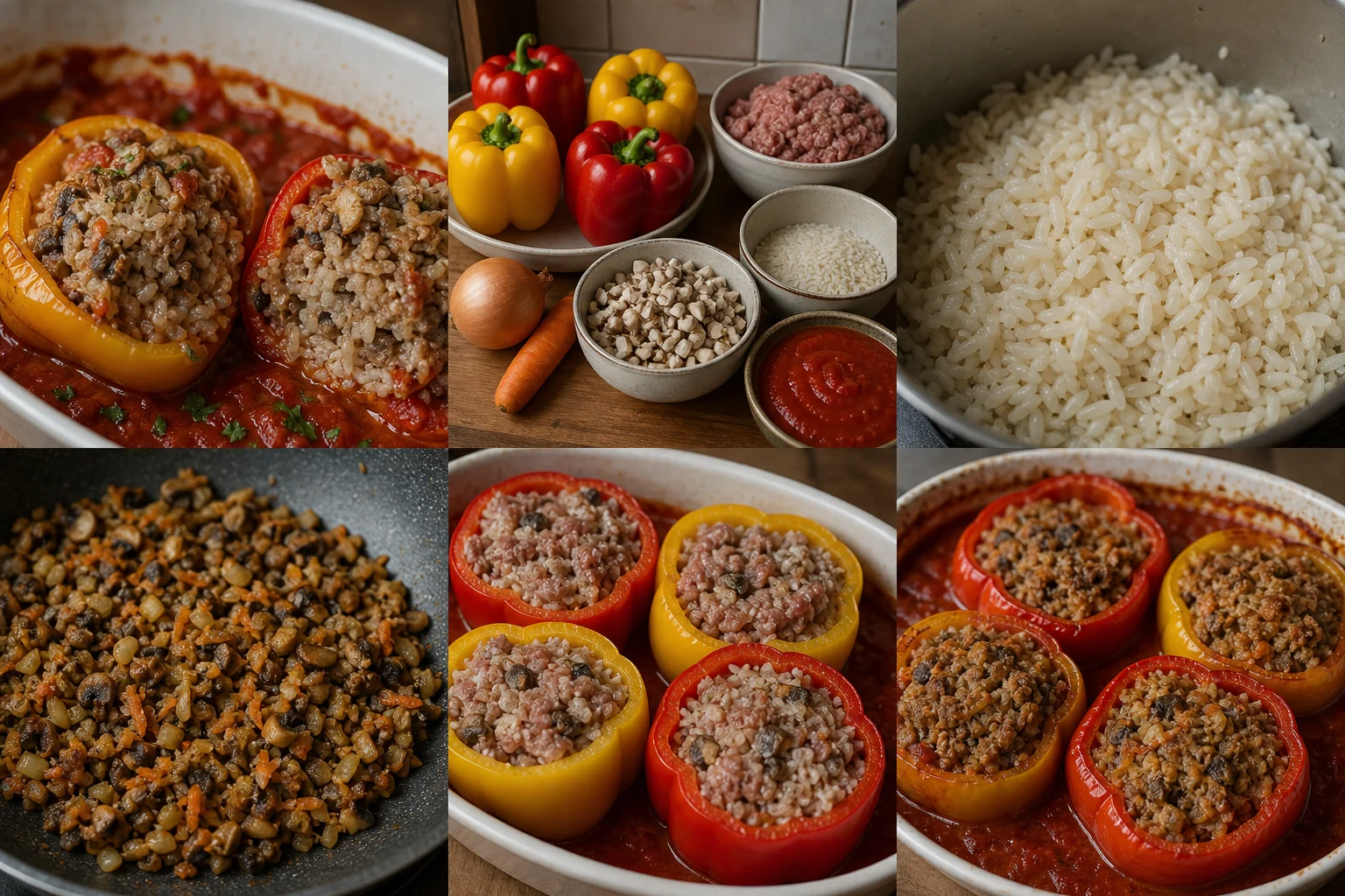 Две половинки фаршированного перца с мясом, рисом и томатным соусом