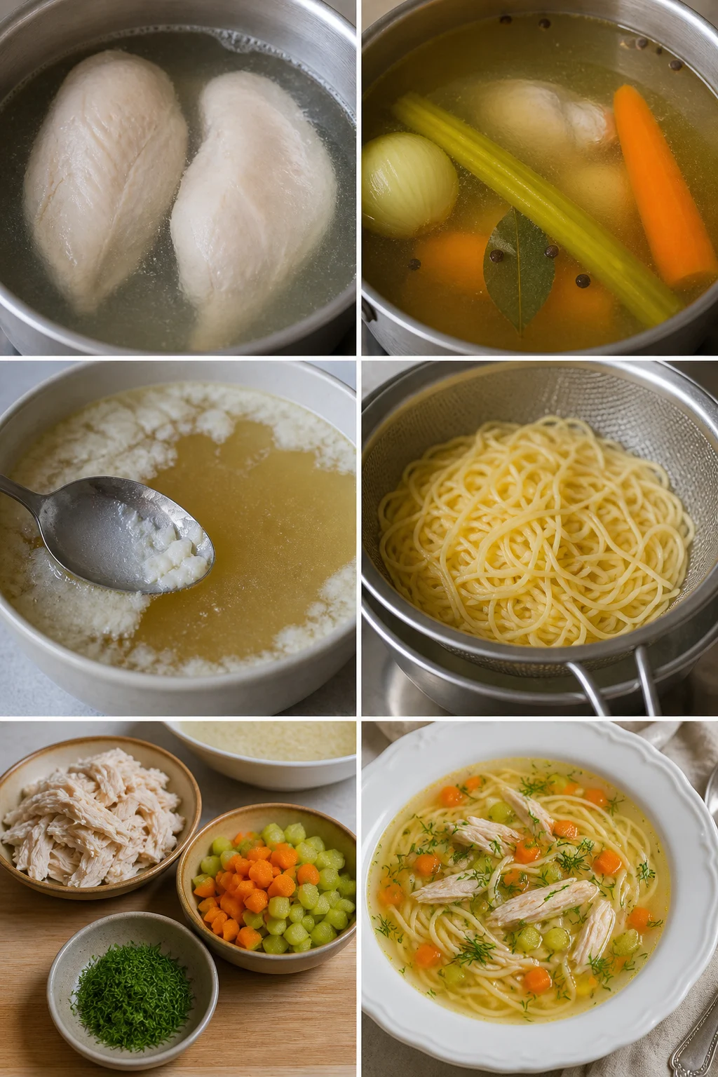 Сбалансированная домашняя порция блюда Куриный суп с лапшой