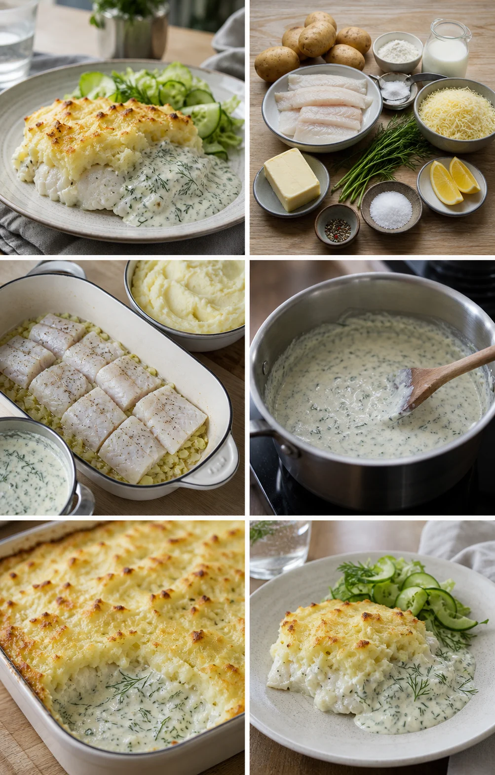 Färdig lättare hemlagad Fiskgratäng på ett svenskt middagsbord