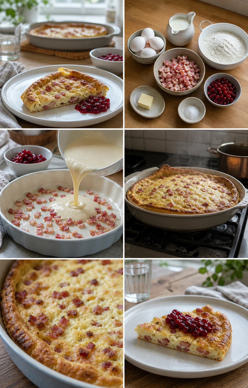 Färdig lättare hemlagad Fläskpannkaka på ett svenskt middagsbord