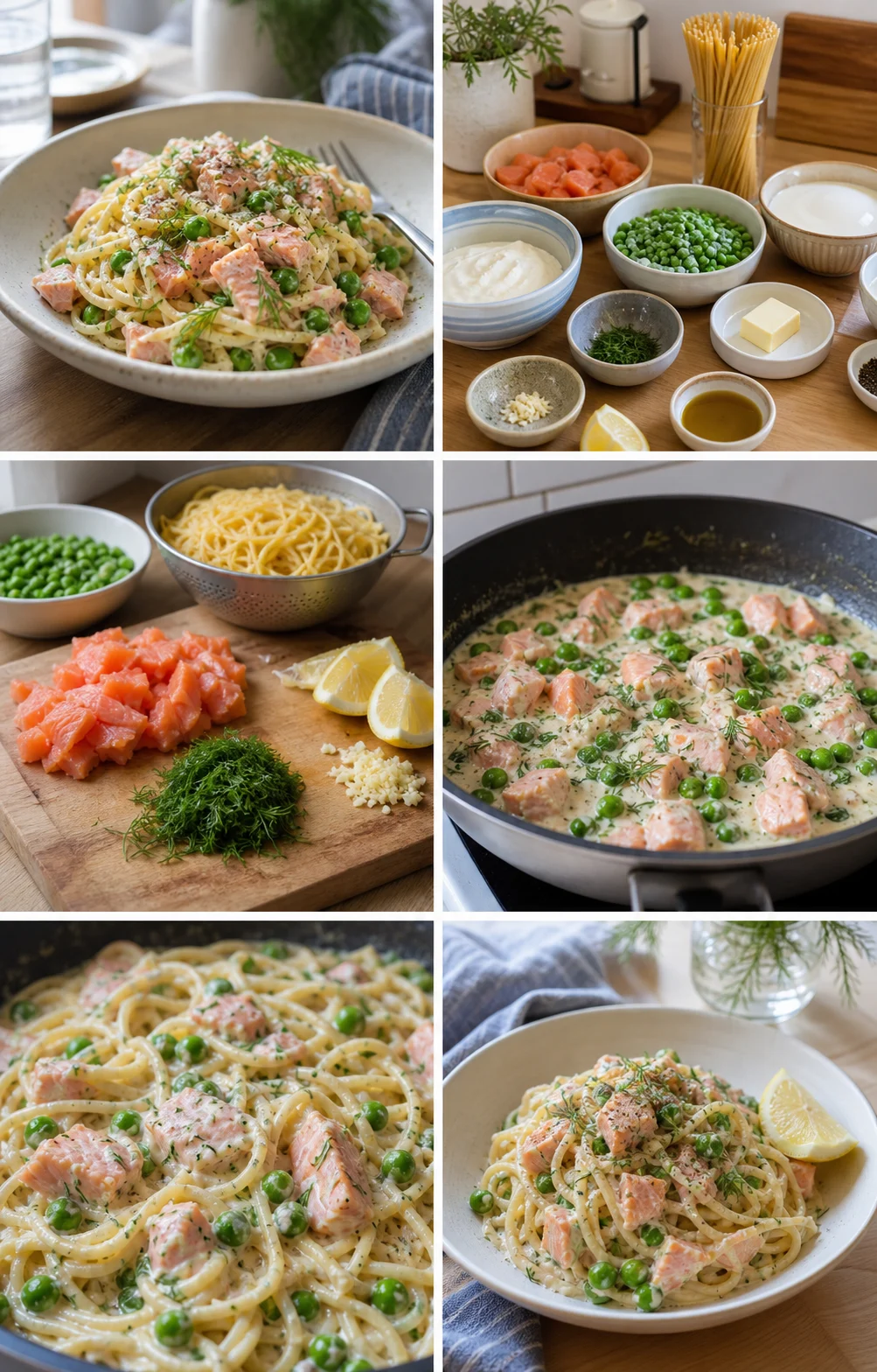 Färdig lättare hemlagad Krämig laxpasta på ett svenskt middagsbord