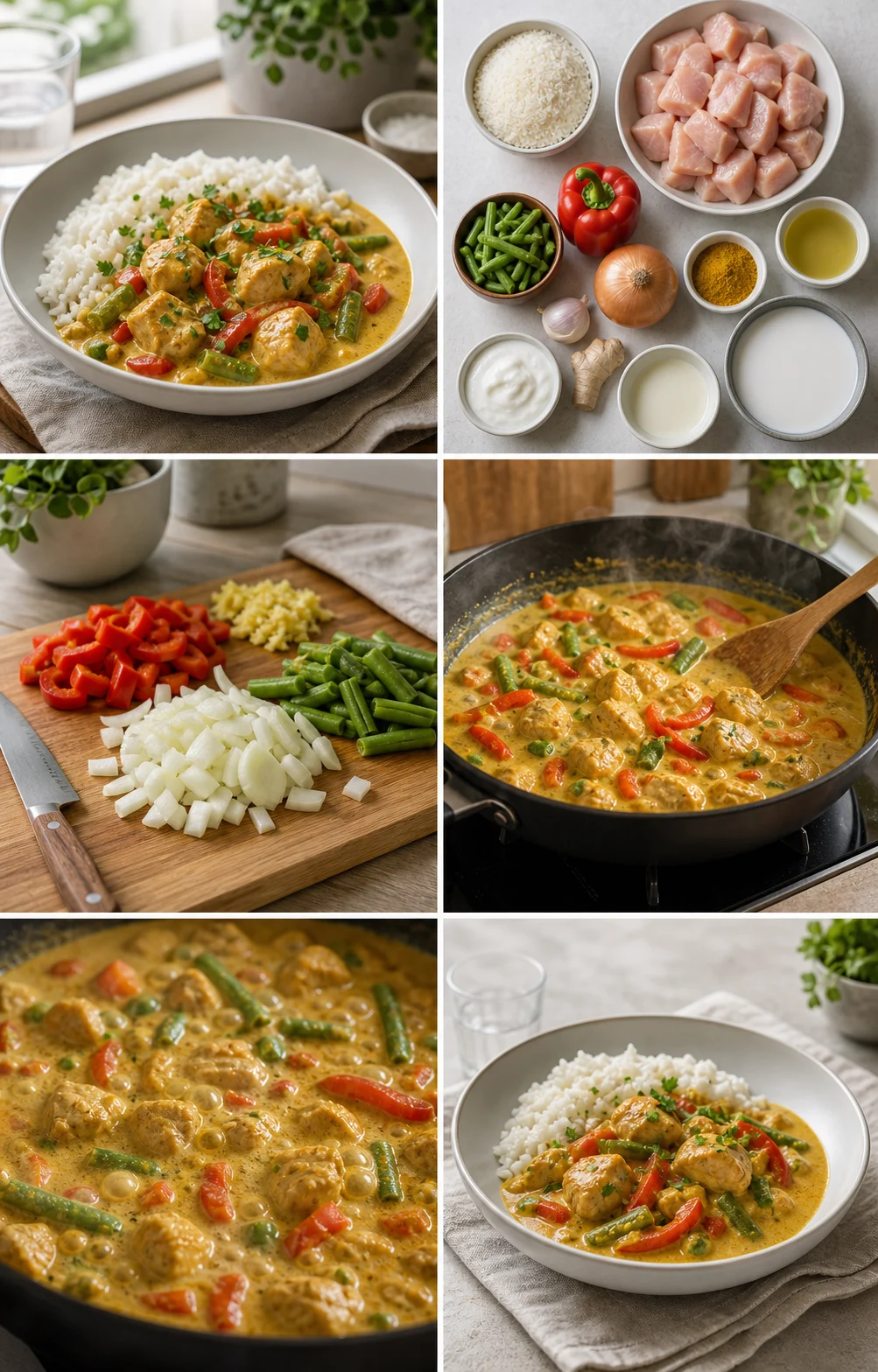 Färdig lättare hemlagad Kyckling i curry på ett svenskt middagsbord