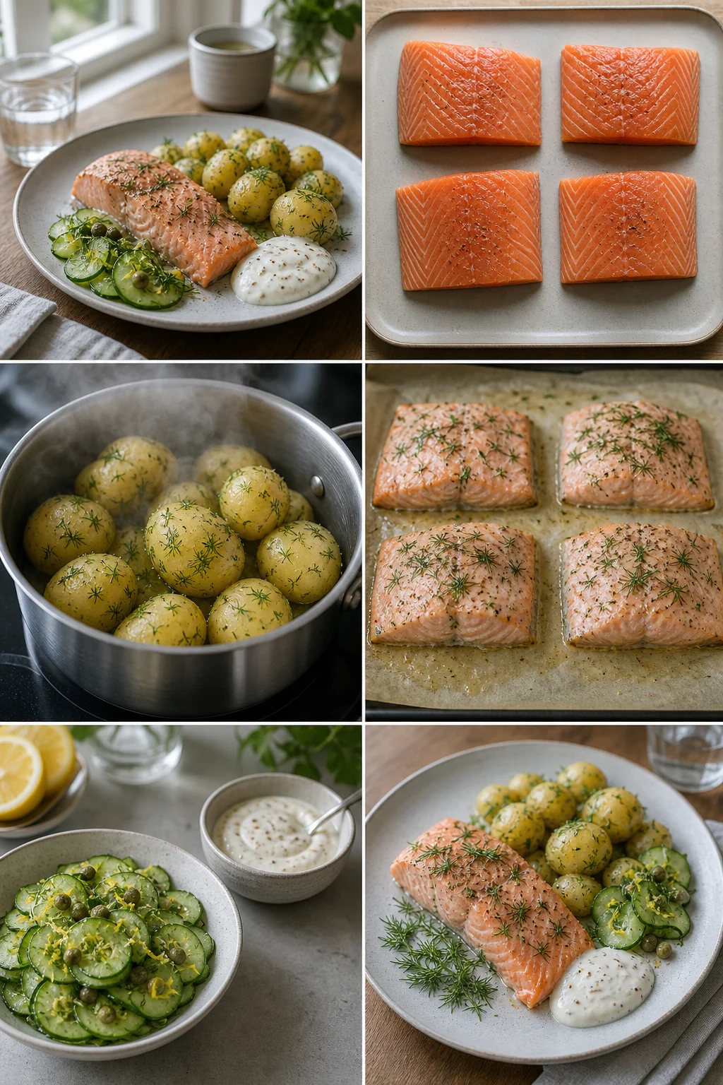 Färdig lättare svensk Lax med potatis på ett vardagsbord