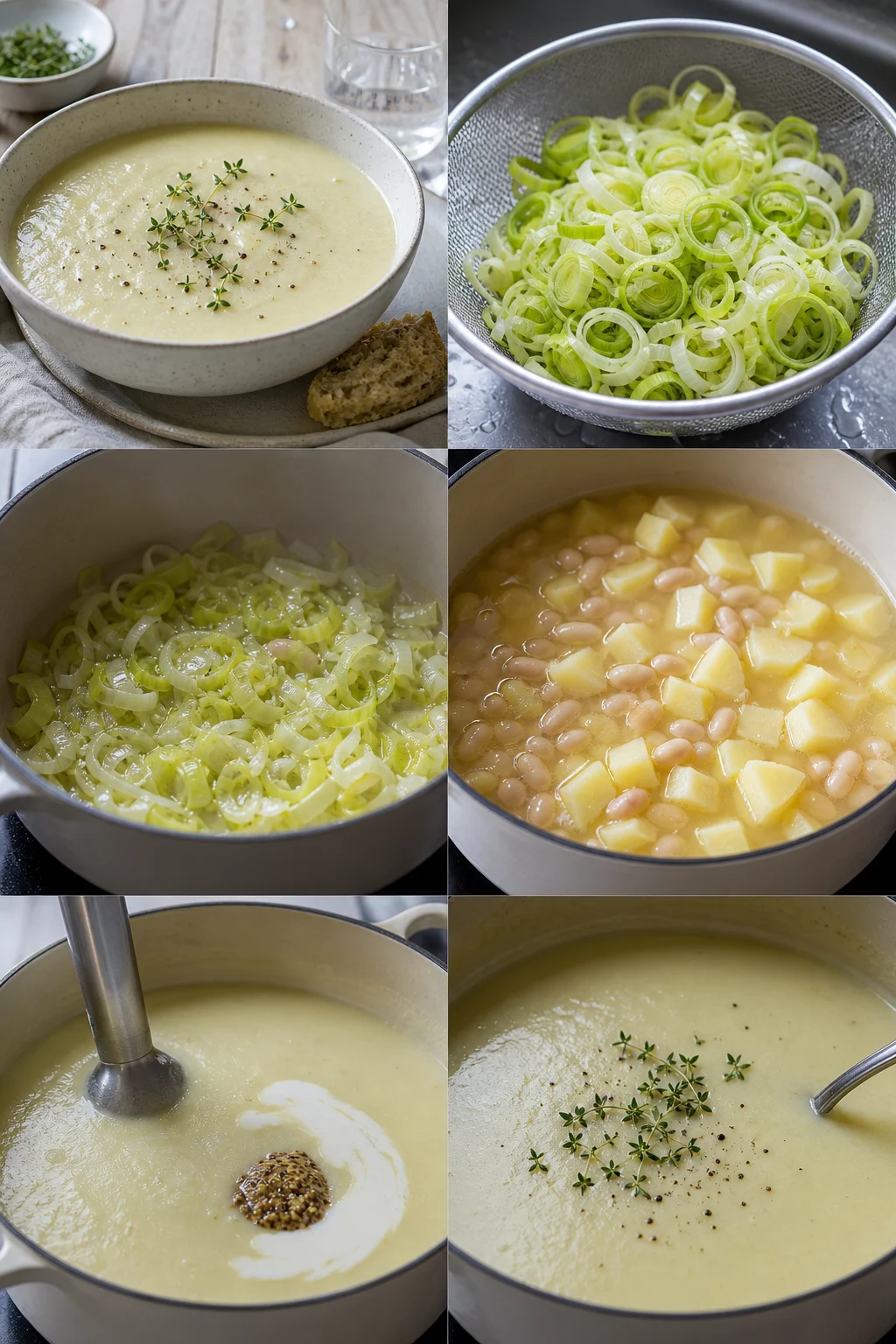 Färdig lättare svensk Potatis- och purjolökssoppa på ett vardagsbord