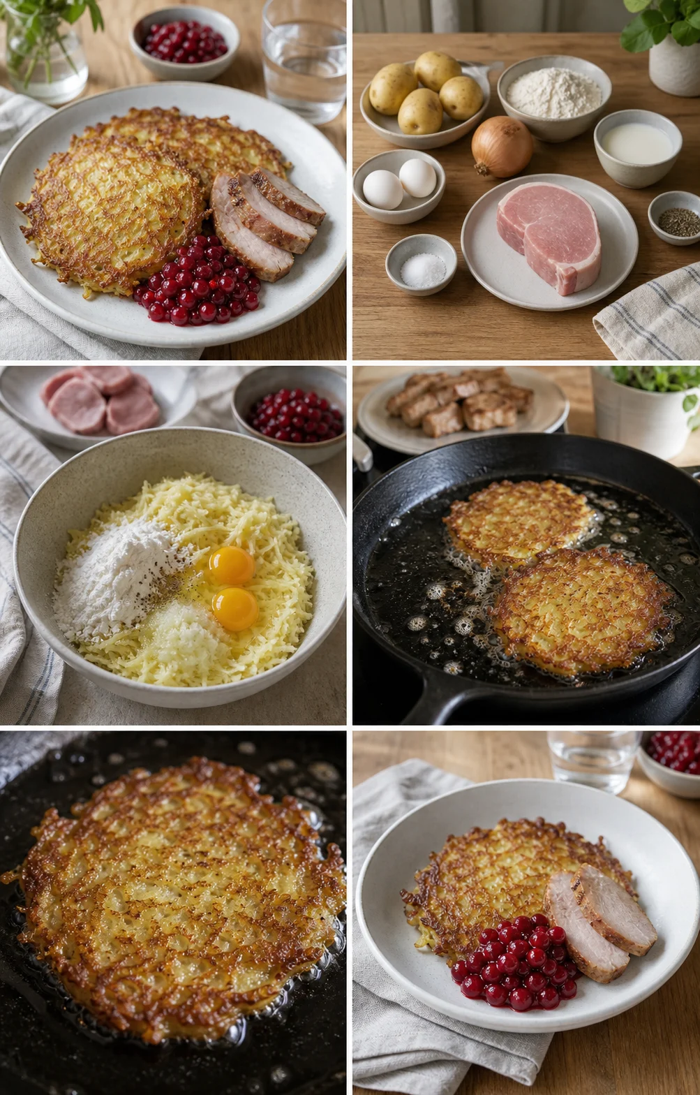 Färdig lättare hemlagad Raggmunk med fläsk på ett svenskt middagsbord