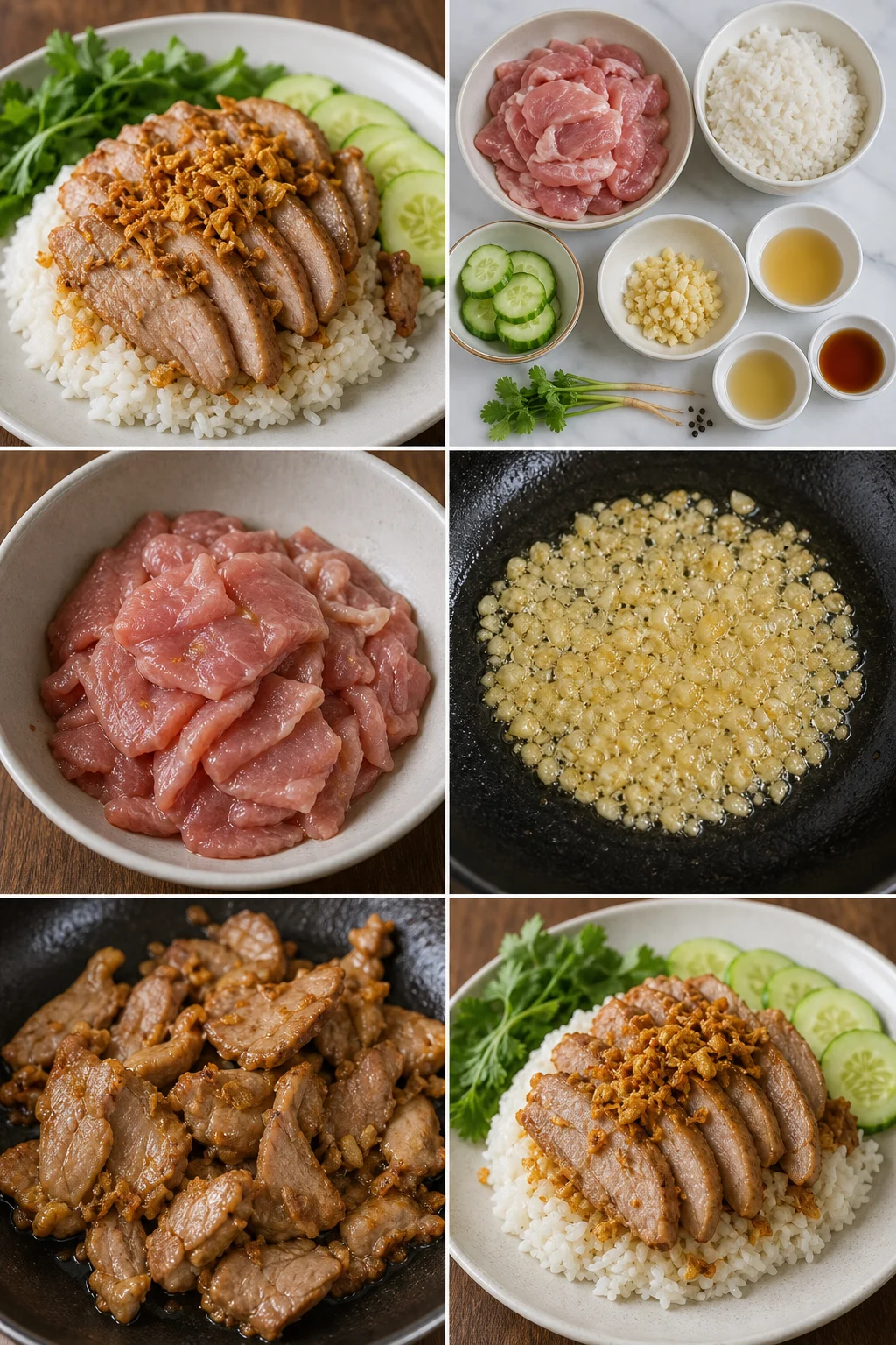 ข้าวหมูกระเทียม สูตรเบาลงพร้อมเสิร์ฟแบบอาหารไทยทำเองที่บ้าน