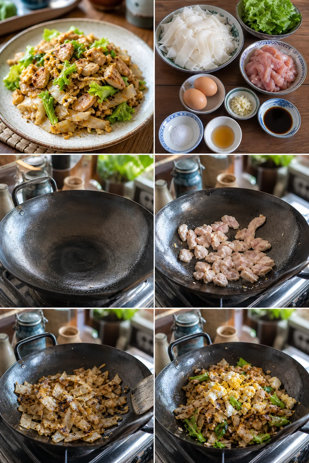 ก๋วยเตี๋ยวคั่วไก่ สูตรเบาลงพร้อมเสิร์ฟแบบอาหารไทยทำเองที่บ้าน