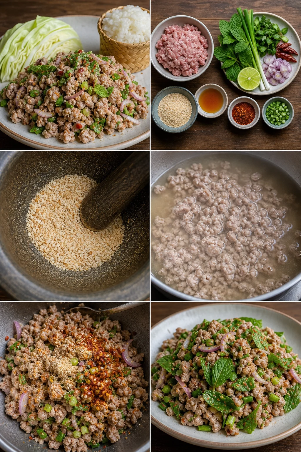 ลาบหมู สูตรเบาลงพร้อมเสิร์ฟแบบอาหารไทยทำเองที่บ้าน