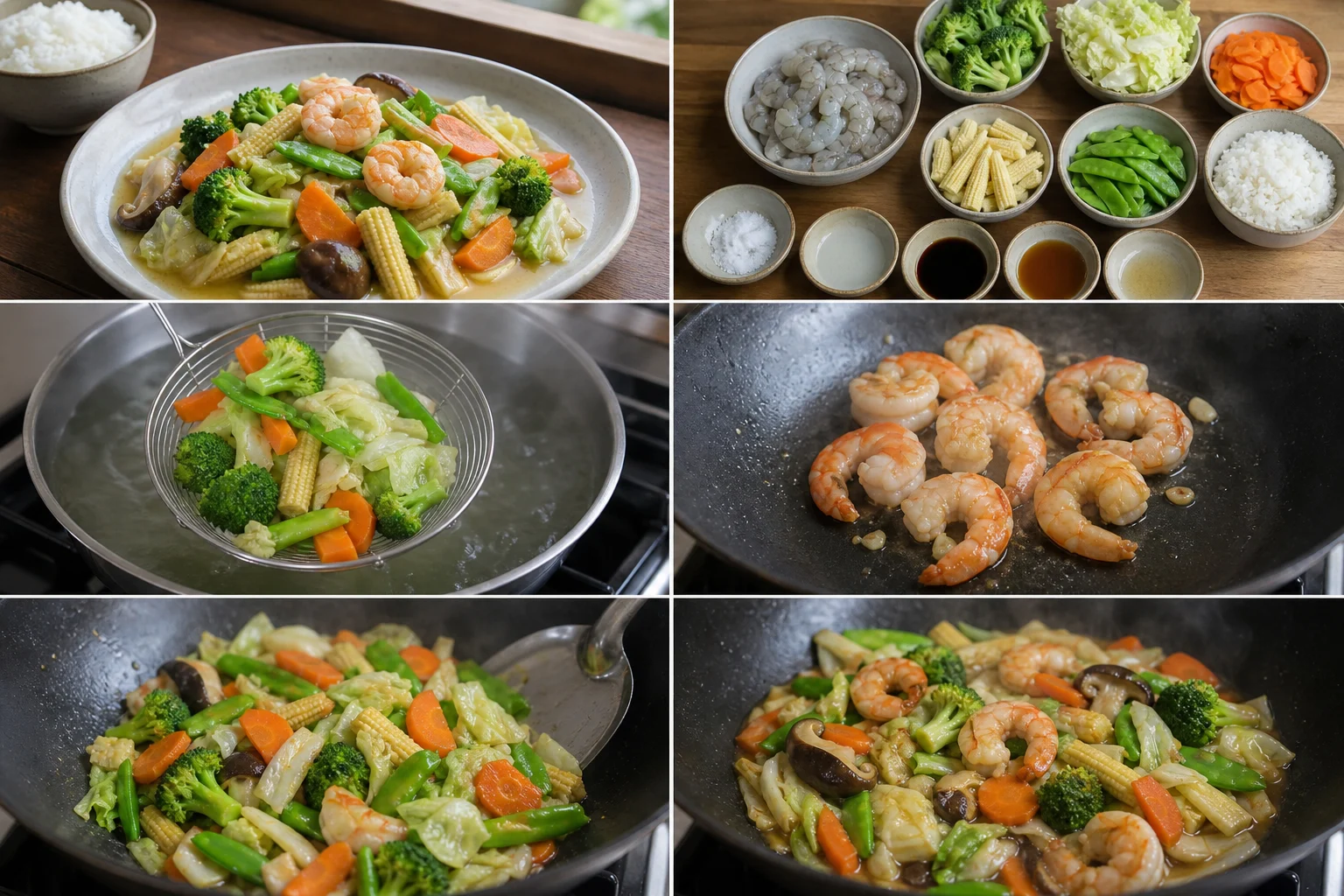 ผัดผักรวมมิตรกุ้ง สูตรเบาลงพร้อมเสิร์ฟแบบอาหารไทยทำเองที่บ้าน