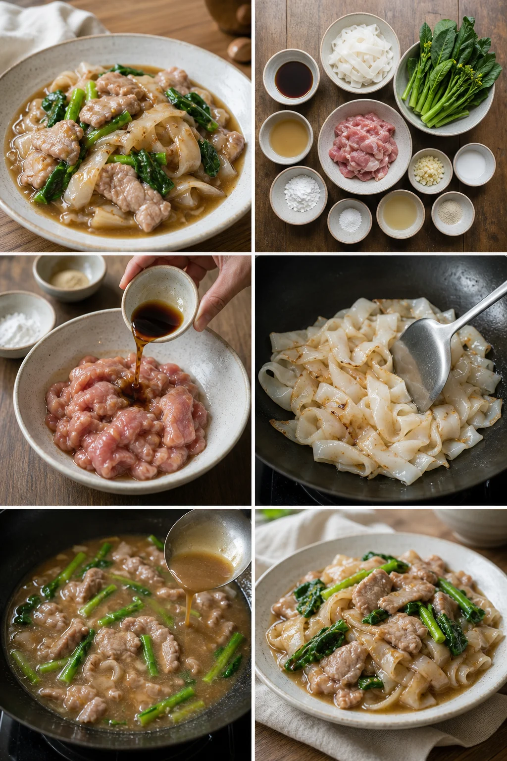 ราดหน้าหมู สูตรเบาลงพร้อมเสิร์ฟแบบอาหารไทยทำเองที่บ้าน