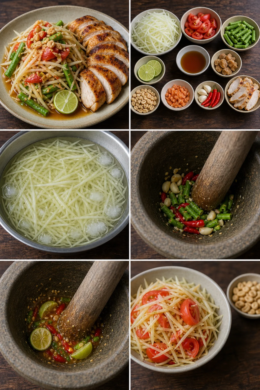 ส้มตำไทย สูตรเบาลงพร้อมเสิร์ฟแบบอาหารไทยทำเองที่บ้าน