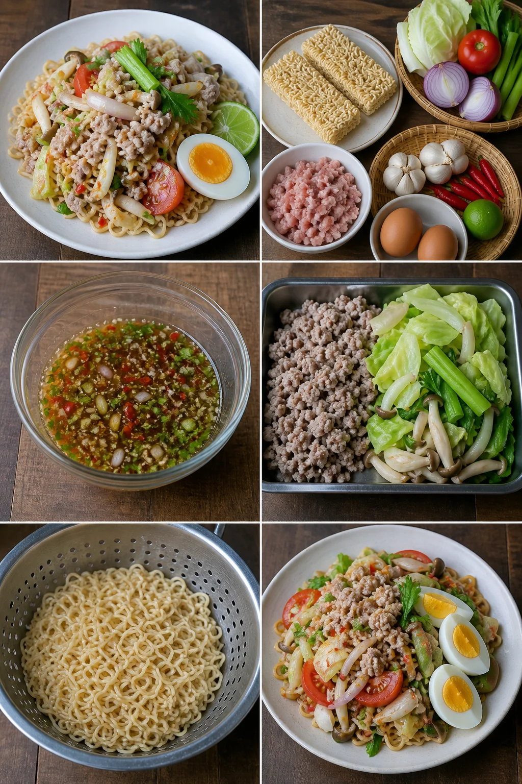 ยำมาม่าหมูสับ สูตรเบาลงพร้อมเสิร์ฟแบบอาหารไทยทำเองที่บ้าน