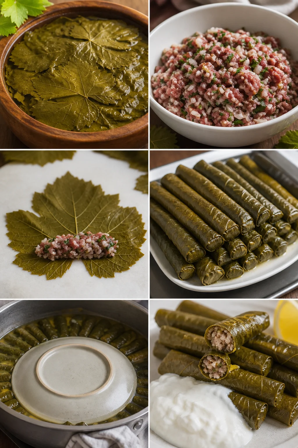 Dengeli hazırlanmış Türk yemeği Etli yaprak sarma servis tabağında