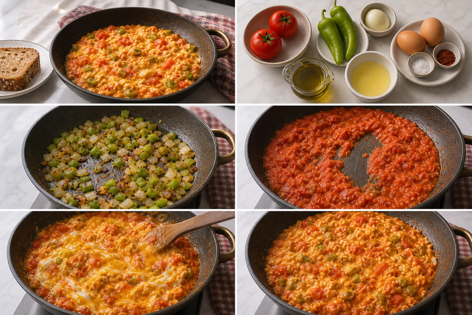 Menemen yemeğinin daha hafif ev yapımı bitmiş porsiyonu