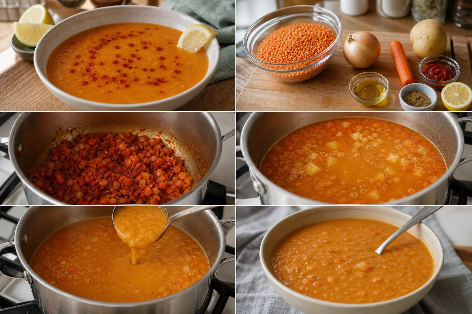 Mercimek çorbası yemeğinin daha hafif ev yapımı bitmiş porsiyonu