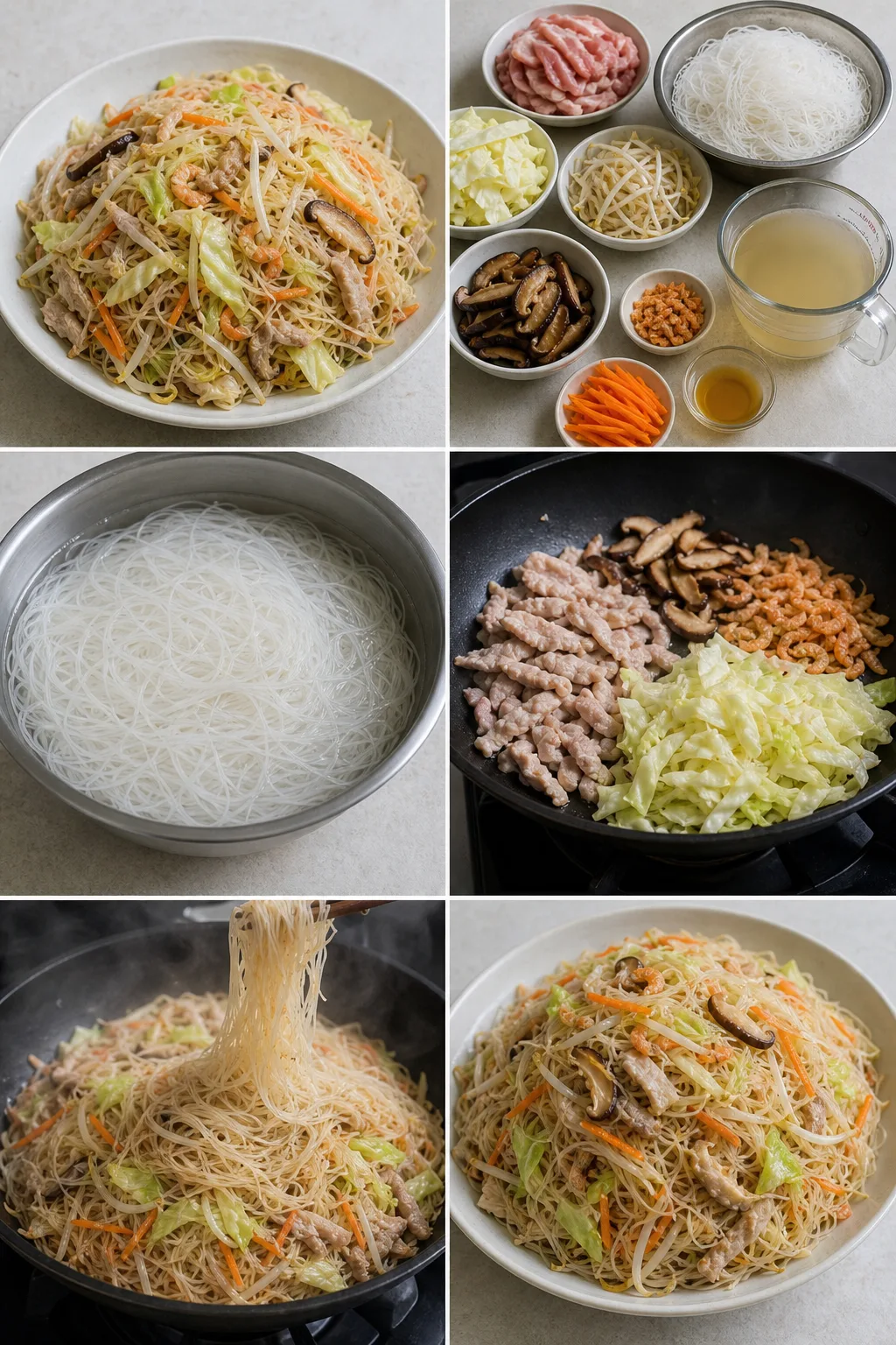 完成盛盤的清爽版台式炒米粉，保留台灣家常料理的原有樣貌